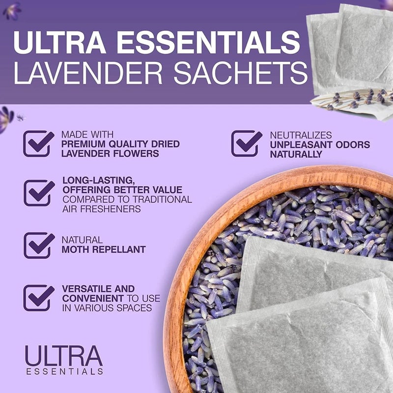Ultra Essentials Lavender Sachet for Dryer, Naturally Scented Luggage Sachets, Closet & Drawer Fragrance, Freshens Laundry, Shoes, Gym Bags, Cars & Sweater Storage w/Premium Extra Flowers, Grown in USA (6 Pack) - Image 5